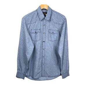 Dukes Bark Mens Medium Blue Western Shirt Long Sleeve Button Up Pearl Snaps